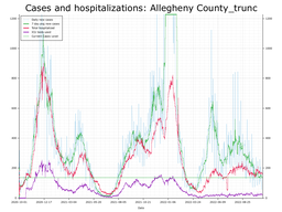 Allegheny County Cases, Hospitalizations graph with truncated Y axis